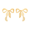 Minimalistische goldene Schleifenohrringe mit poliertem Metall-Schleifendesign auf Weiß - Gold