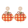 Christmas gift bag earrings with pearl flowers and orange checkered pumpkin pendant - Colorful