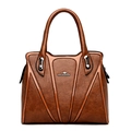 Brown leather tote bag with lychee texture and kangaroo metal logo for women - Brown