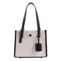 Borsa tote bianca con trama a coccodrillo, bordi neri e dettagli in metallo lucido - Bianco