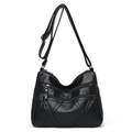 Borsa a tracolla nera in pelle PU martellata con zip multiple e tracolla regolabile - Nero