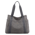 Grande borsa tote in tela grigio scuro con tasche laterali e bottone a pressione - Grigio