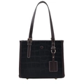 Elegante borsa tote nera coccodrillo con dettagli dorati e tracolla regolabile - Nero