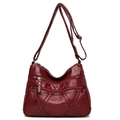 Borsa a tracolla in morbida pelle PU bordeaux con tre tasche frontali con cerniera - Rosso