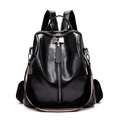 Black vintage leather backpack for women with striped strap and silver hardware - Black