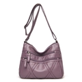 Borsa a tracolla viola da donna con tre tasche a zip e dettagli di cuciture geometriche - Viola