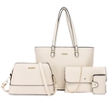 Cremeweißes 4-teiliges Handtaschen-Set mit Shopper, Umhängetasche, Clutch und Brieftasche - Weiß