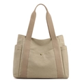 Khakifarbene Canvas-Einkaufstasche mit mehreren Taschen und robusten Griffen für Damen - Khaki