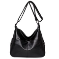 Bolso de hombro hobo clásico en cuero PU negro con textura plisada y correa ajustable - Negro