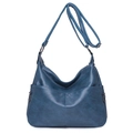 Bolso bandolera minimalista de cuero PU suave azul oscuro con múltiples bolsillos - Azul