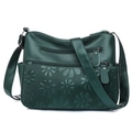 Sac bandoulière en cuir vert foncé avec motif marguerite en relief et multiples zips - Vert