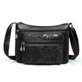 Borsa a tracolla in pelle PU nera con motivo floreale a rilievo e tasche multiple - Nero