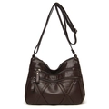 Women's vintage dark brown multi-zipper crossbody bag in soft textured PU leather - Coffee