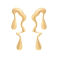 Retro golden metallic teardrop earrings with a fluid melting aesthetic on white background - Gold