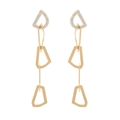 Elegant long gold geometric drop earrings with sparkling crystals and D-letter motif - Gold