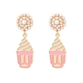Orecchini a cupcake gelato con perle bianche e pendenti smaltati rosa stile vacanza - Cupcake Rosa (Colore Principale)