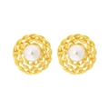 Vintage gold hollow geometric earrings with pearl inlay featuring a twisted metal texture - Gold