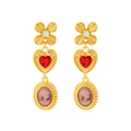 Vintage gold heart earrings with pearl flower and cameo portrait pendants - Vintage Cameo Heart Style / Gold/Pink/Red