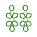 Boucles d'oreilles pendantes feuilles de bambou vertes multicouches en alliage doré - Vert