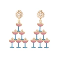 Creative tiered cocktail glass dangle earrings with pearls and colorful enamel inlay - Multi-color