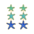 Chic triple starfish drop earrings with gradient mint, turquoise, and royal blue enamel - Colorful