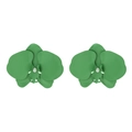 Matte green orchid flower earrings featuring a creamy faux pearl center detail - Green