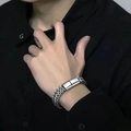 Men's silver double-row woven chain bracelet in stainless steel with magnetic clasp - 5*10 Dragon Bone Pattern / 21cm