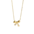 Golden bow pendant necklace with sparkling cubic zirconia on a minimalist chain - Ribbon Bow Style-Gold (N0060G)