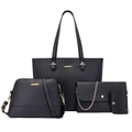 Schwarzes 4-teiliges Taschenset aus Saffiano-Leder mit Shopper, Umhängetasche und Etui - Schwarz