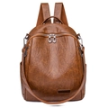 Vintage Damen Rucksack aus braunem PU-Leder mit verstellbaren Trägern und vielen Taschen - Braun