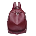 Mochila vintage granate para mujer en cuero PU con textura granulada y cremalleras metálicas - Rojo