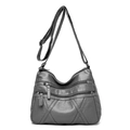 Deep grey quilted PU leather multi-pocket crossbody bag with adjustable strap - Gray