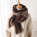 Karierter Schal mit Fransen in Kaschmir-Optik auf cremefarbenem Mantel für den Winter - 200x62cm (Einschließlich Quasten) / Braun