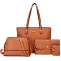 Brown 4-piece handbag set featuring tote, crossbody, clutch and wallet in Saffiano leather - Brown