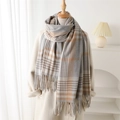 Classic plaid checkered tassel scarf in beige and grey cashmere-like soft fabric - 200x62cm (Including Tassel) / Gray