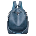 Mochila vintage de cuero PU azul oscuro con múltiples bolsillos y correas ajustables - Azul
