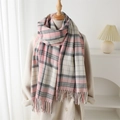 Sciarpa classica a quadri in rosa, grigio e bianco con frange per la moda autunno-inverno - Rosa (WT209-4)