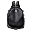 Mochila vintage de cuero PU negro con patrón lichi, cremallera doble y asa superior - Negro