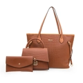 Ensemble de trois sacs marron à motif crocodile avec sac cabas et petit portefeuille - Ensemble Cabas Et Sac à Main Et Portefeuille / Marron