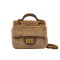 Borsa a spalla in ecopelliccia marrone da donna con manico in pelle e chiusura dorata - Cachi