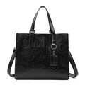 Bolso tote negro con letras en relieve que incluye asas dobles y correa de hombro ajustable - Bolso Individual / Negro