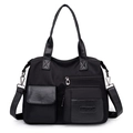 Sac fourre-tout classique en nylon noir et cuir avec bandoulière réglable pour le travail - Noir