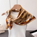 Detailed view of champagne silk scarf featuring realistic bee print and striped edges - 66-70CM / FG62-1 Light Brown
