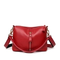 Red lychee texture leather shoulder bag with gold zippers and dual straps - Red