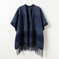 Blue houndstooth cashmere-feel shawl with fringe tassels and geometric pattern - 168CM / Navy Blue