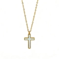 Gouden roestvrijstalen ketting met kruisvormige hanger van wit parelmoer voor dames en heren - Heilig Licht Kruis Ketting / Goud