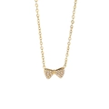 Elegant gold-finished titanium steel necklace featuring a sparkling zircon bow pendant - Full Zirconia Bow Style-Gold (N0059G)