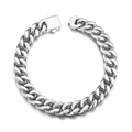 Bracciale cubano spesso in acciaio inossidabile argento lucido con chiusura piatta - Larghezza 9mm Lunghezza 20cm / Color Acciaio