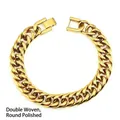 Detail eines goldenen Panzerarmbands mit doppeltem Gliederdesign und Faltschließe - Gold (Gold Doppelt Gewebt Rundpoliert)