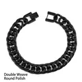 Nahaufnahme des schwarzen doppelt gewebten Panzerarmbands mit quadratischem Faltverschluss - Schwarz (Schwarz Doppelt Gewebt Rundpoliert)